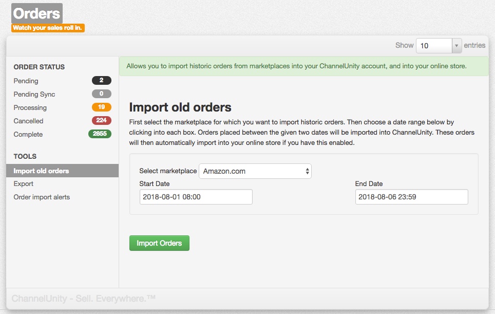 Import Old Orders screenshot
