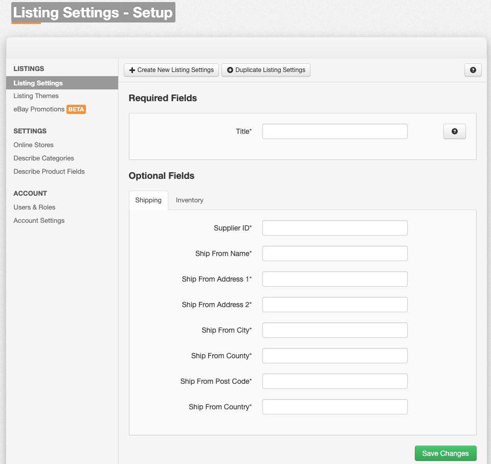 Settings list